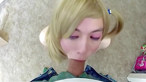 Incredible Pov Of A Blond Tranny Giving Head